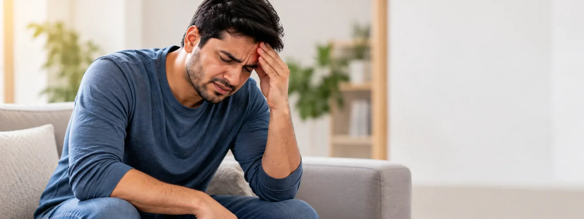 a person sitting holding his head