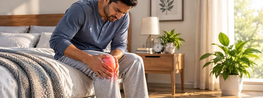 Man experiencing painful morning knee stiffness