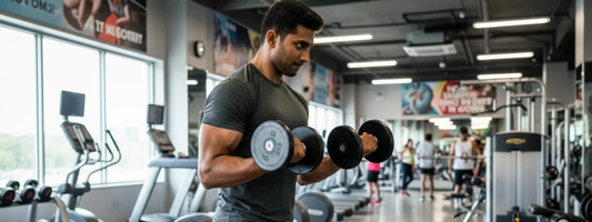 man doing muscle training in gym