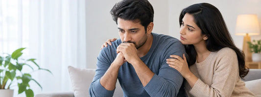 Woman comforting worried man emotionally