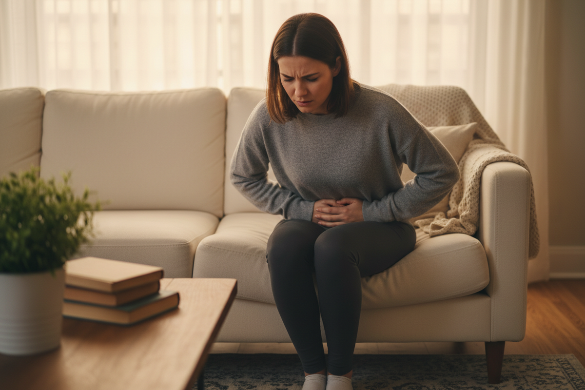 woman with stomach cramps