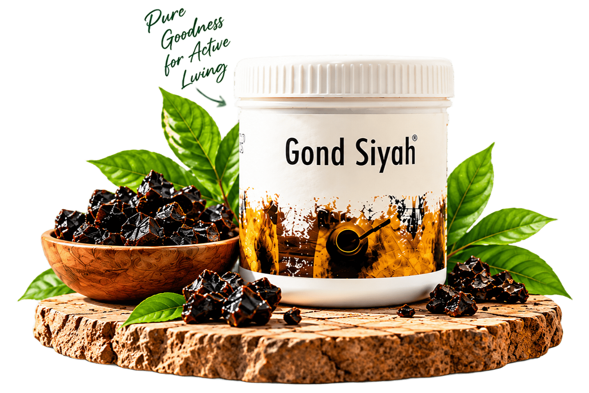 Gond Siyah herbal resin jar and natural ingredients