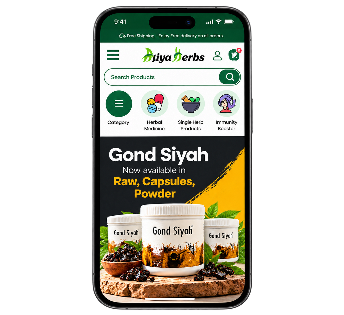 Atiya Herbs website on mobile